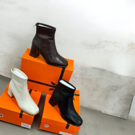 boots en cuir talon de 7 cm